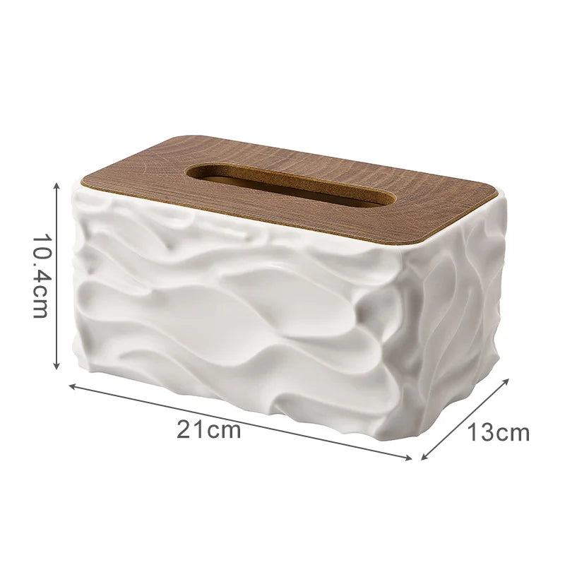boîte mouchoirs moderne plastique blanc texture ondulée mouchoirs blancs bois foncé