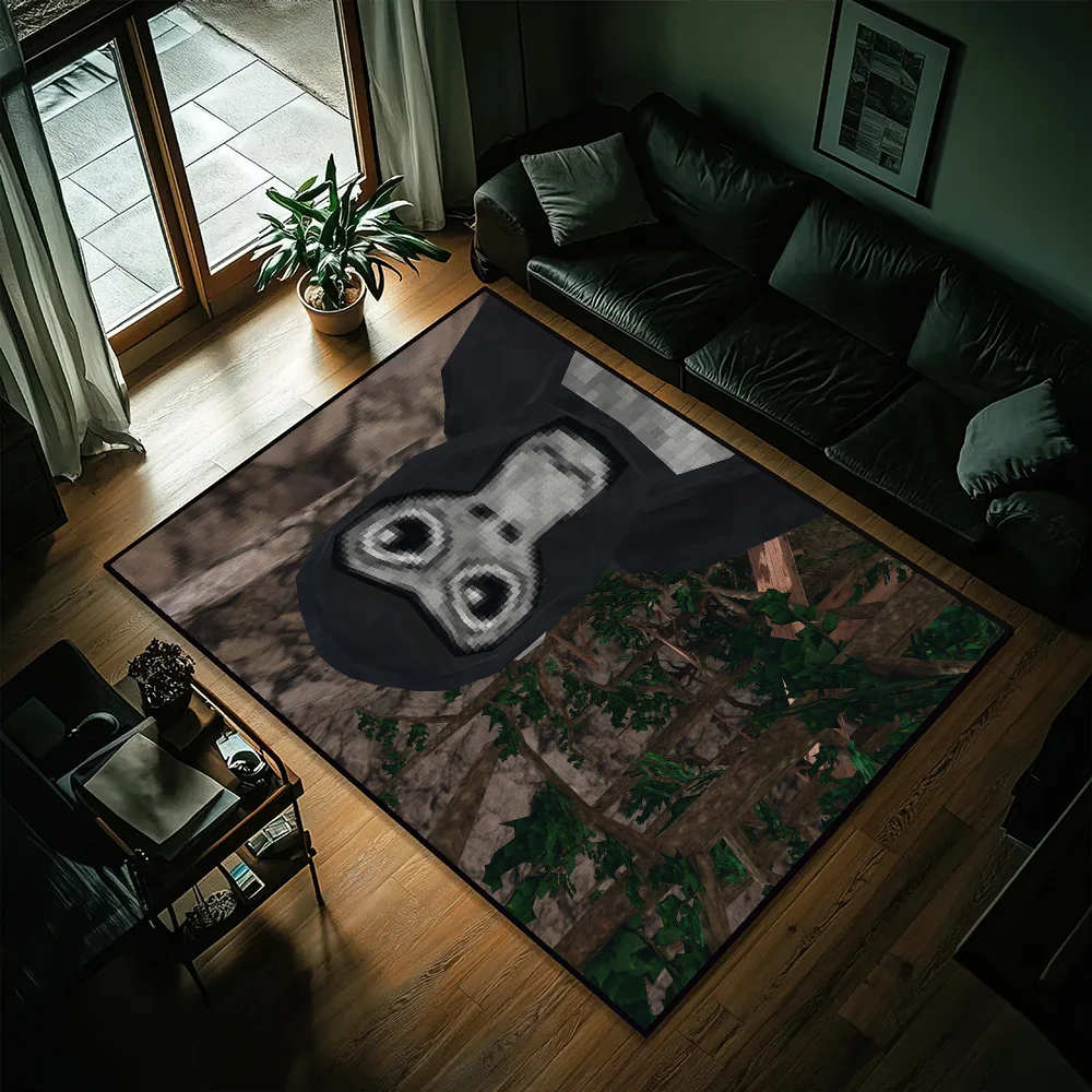 tapis gris noir blanc motif personnage moderne salon antidérapant résistant