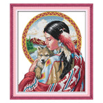 Kit broderie motif ethnique plumes animaux rubans guide couleurs aiguilles tissu coton imprimé maison