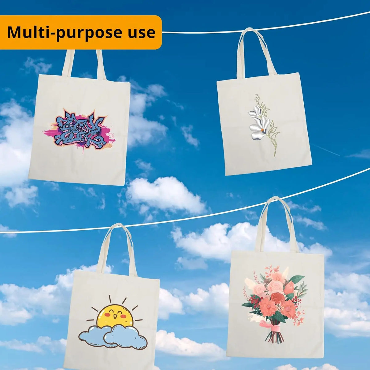 sacs toile crème anses longues capacité grande durable réutilisable cabas simple épuré porte objets