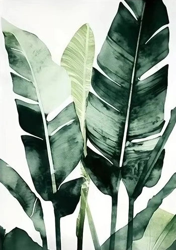 affiches murales modernes feuilles tropicales vertes deco salon cadres bois minimalistes