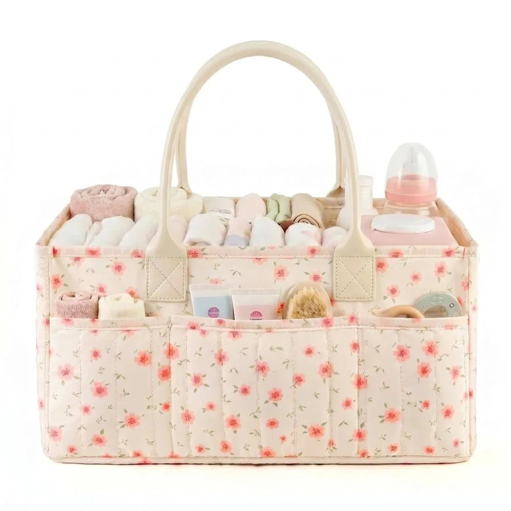 sac rangement fleuri moderne multi usages polyestère réutilisable poches beige vert clair