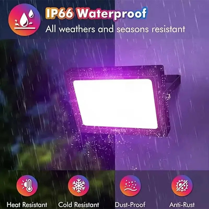 projecteur led rgb étanche ip66 support mural télécommande moderne décoration extérieure 10w 30w 50w