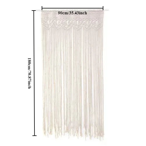 rideau macramé boho chic beige clair franges décoration murale chambre salon