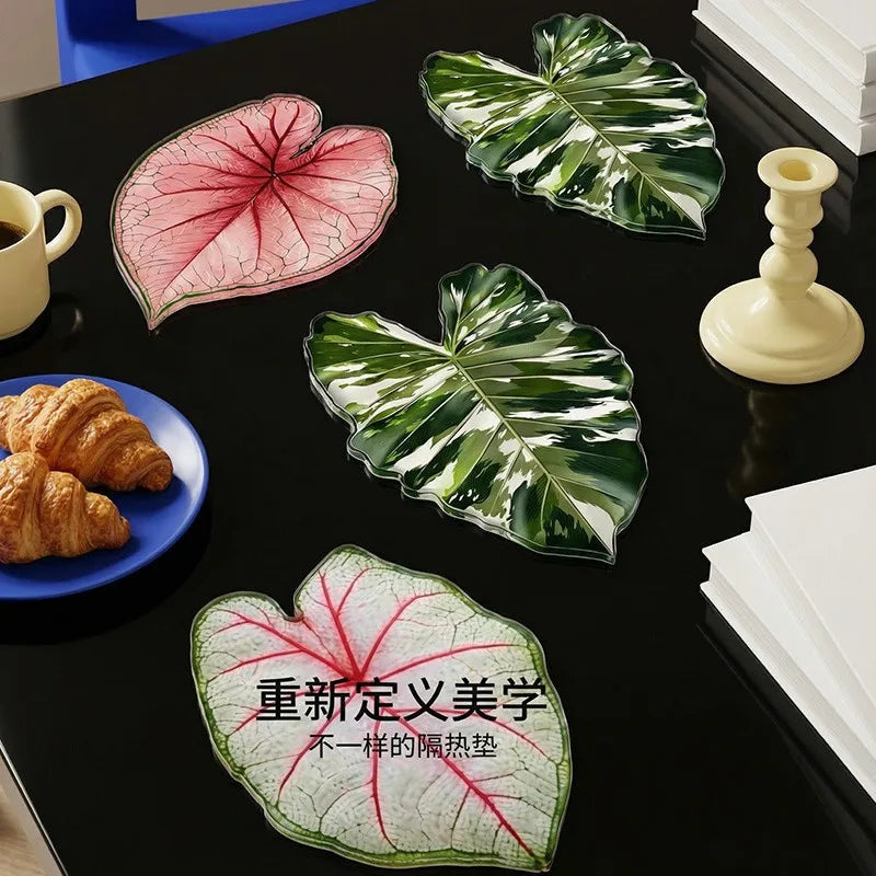 coasters feuilles tropicales vert blanc rose moderne respectueux environnement set 4pcs 5pcs