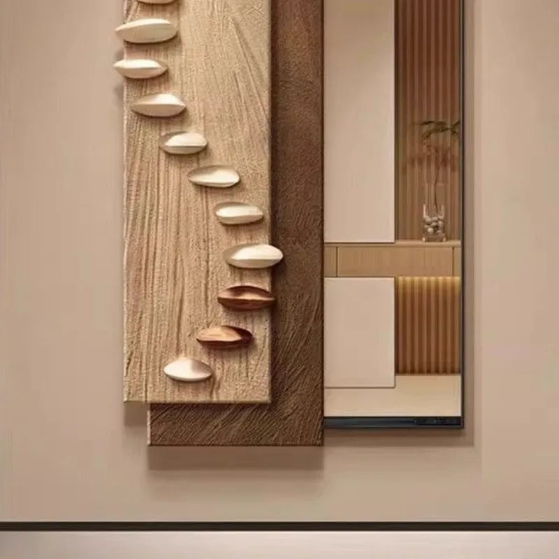 étagère murale moderne plateaux coquillage texture bois géométrique accessoire maison salon minimaliste