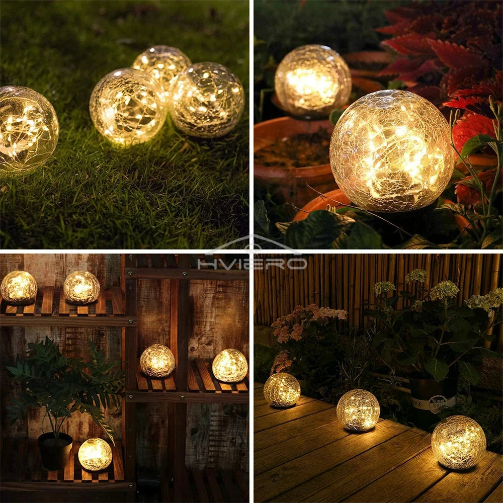 lampe solaire moderne transparente dorée texture craquelée jardin extérieur autoinstallation led 600mah ni mh