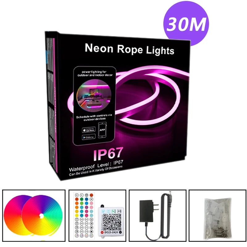 ruban led néon multicolore 24v ip67 synchronisation musique décoration moderne 10m 20m
