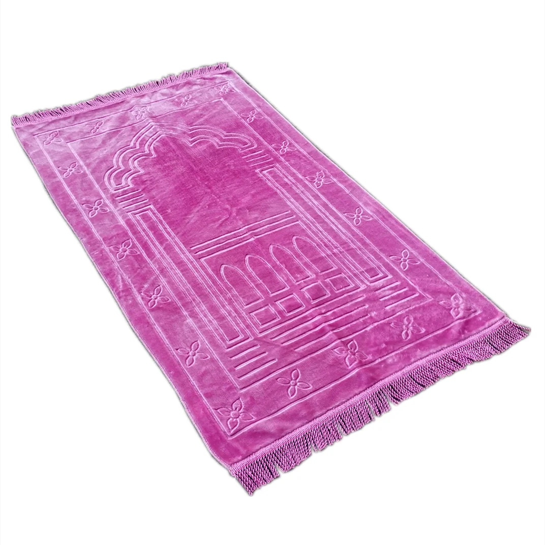 tapis prière polyester velours motifs géométriques floraux gris bleu vert violet moderne élégant İslam