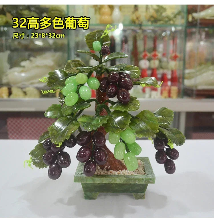 ornement arbre raisin pierre artificiel feuilles vertes grappes roses décoration intérieure salon cave vin
