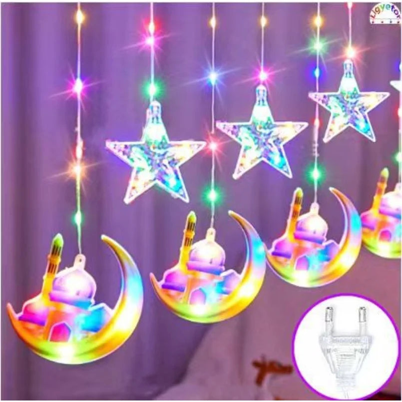 guirlande lumineuse multicolore mosaïque étoiles lunes mosquée décoration aïd intérieur extérieur