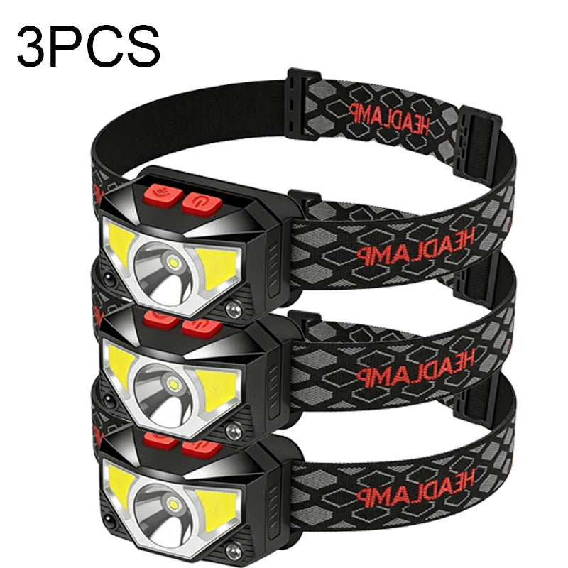 lampe frontale led portable rechargeable noir moderne pratique ceinture ajustable sensory switch