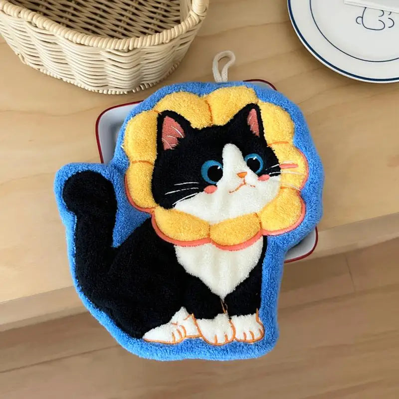 serviette toilette noire blanche bleue chat mignon coiffures différentes anneaux métal absorbante salle bain