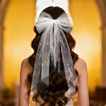 voile mariée femme blanc tulle fin classique clips métalliques longueur épaules adulte cascade