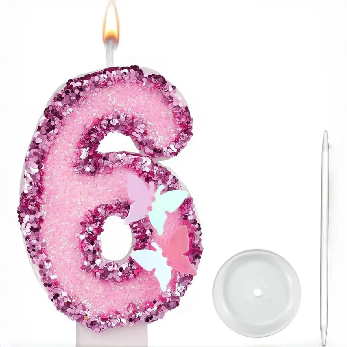 bougies anniversaire forme chiffres rose pailletées papillons relief festives