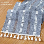 nappe décorative bohème géométrique franges semi transparente blanc rose vert gris bleu marine table