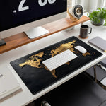 tapis souris carte monde relief doré fond noir moderne élégant gamer large xl