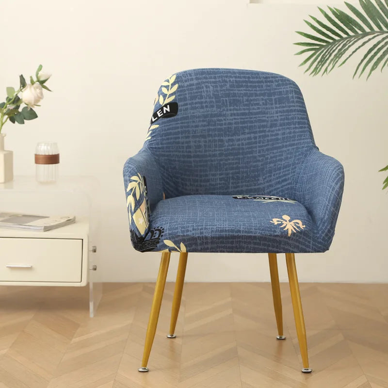 housse chaise moderne adhésive feuilles tropicales noir blanc gris bleu doré elasthanne polyester Jacquard