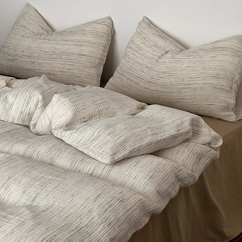 Housse de couette et taies d'oreiller vintage en blanc
