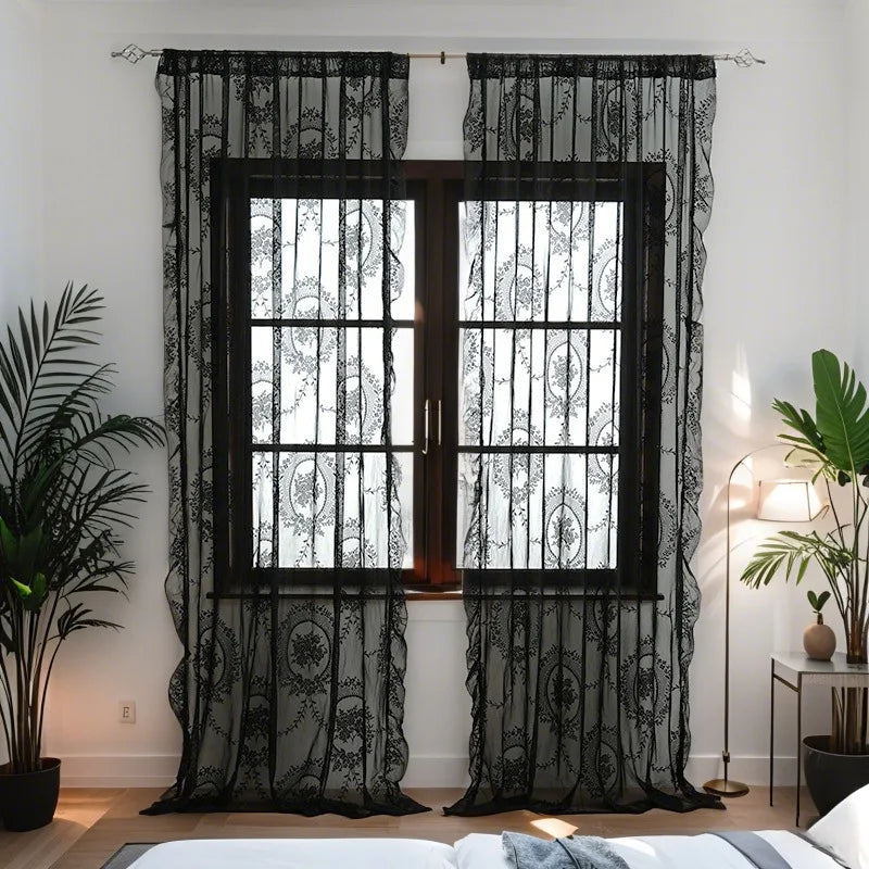 rideaux broderie florale transparent blanc vert rose orange classique polyester chambre salon