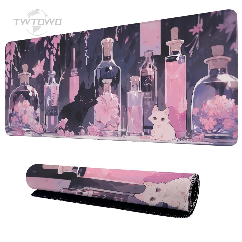 tapis souris rose moderne chats motifs géométriques adhésif 900x400 mm