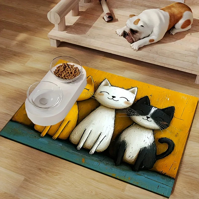 tapis antidérapant chats motifs bols animaux facile nettoyer imperméable décoration maison illustré trois chats
