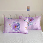 ensemble deux taies d'oreiller bleu fleurs blanches romantique lit double coton polyester