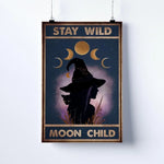 affiche sorcière lune phases chats noirs chambre salon décoration mur vintage mystique clips texte