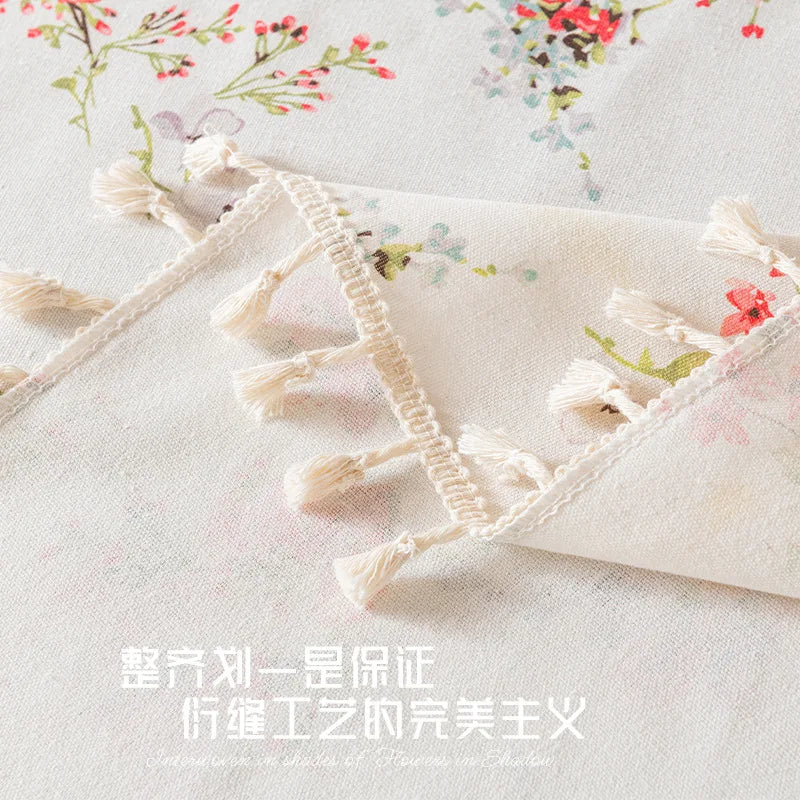 nappe table rectangulaire coton fleurs pompons bordure décorative pastoral maison mariage