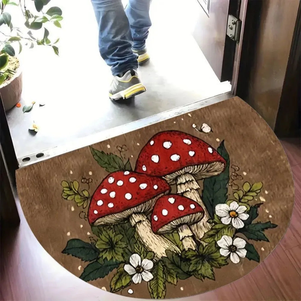 tapis d'entrée marron clair champignons rouge feuilles vertes imperméable résistantextérieur sèche porte maison