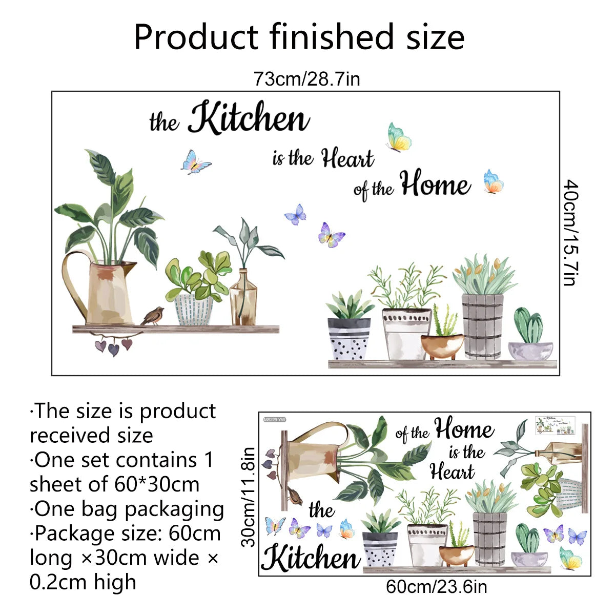 autocollants muraux illustrations plantes oiseaux papillons textes cuisine décoration naturelle verte