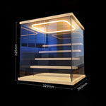 étagère figurines transparente moderne bois clair réutilisable pliable organisateur collection carrée respectueuse environnement minimaliste