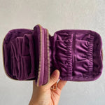 porte bijoux velours violet bleu marine classique glissière cartes billets cosmétique voyage