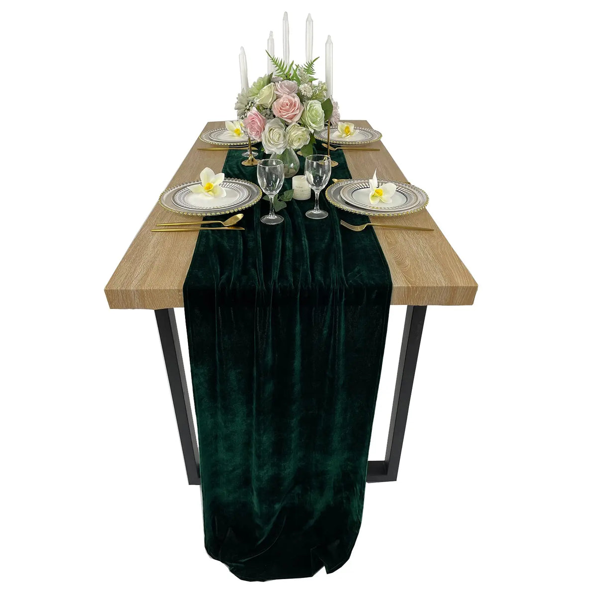chemin table velours vert foncé classique maison solide imprimé polyester dimensions grandes tables événementiel