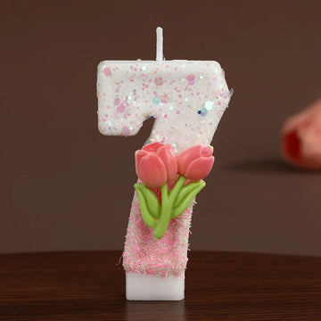 bougies forme chiffres blanc rose vert paillettes fleurs roses feuilles vertes festive tringle boîte