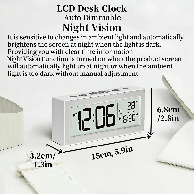réveil numérique horloge lcd blanc minimaliste affichage heure date température snooze fonctionnalités modernes