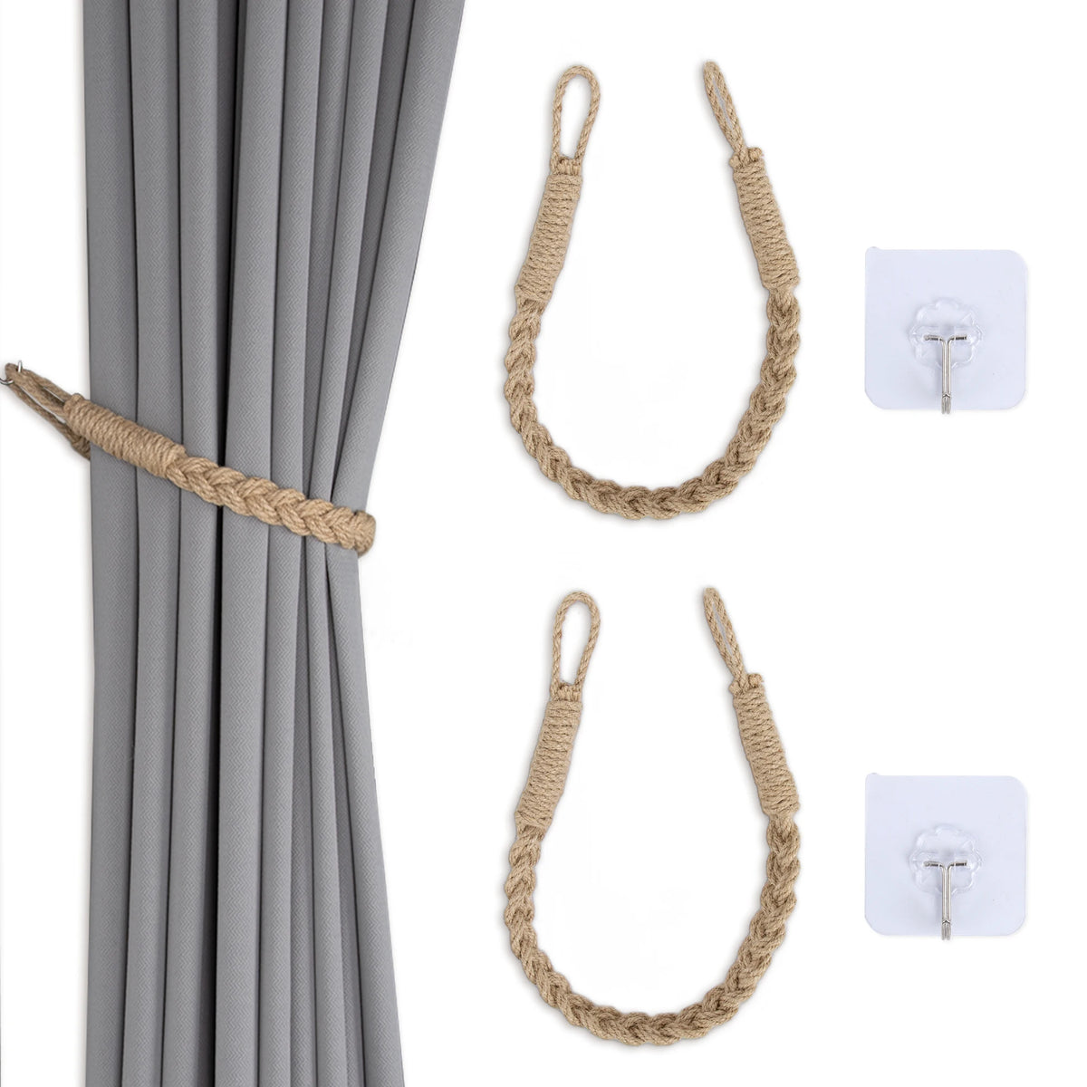 rubans fixation rideaux tissu corde tressée coton chanvre gris beige moderne rustique adhésif