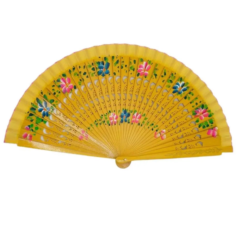 éventail pliant tissu floral bois ajouré motifs gravés couleur rose rouge traditionnel decoratif