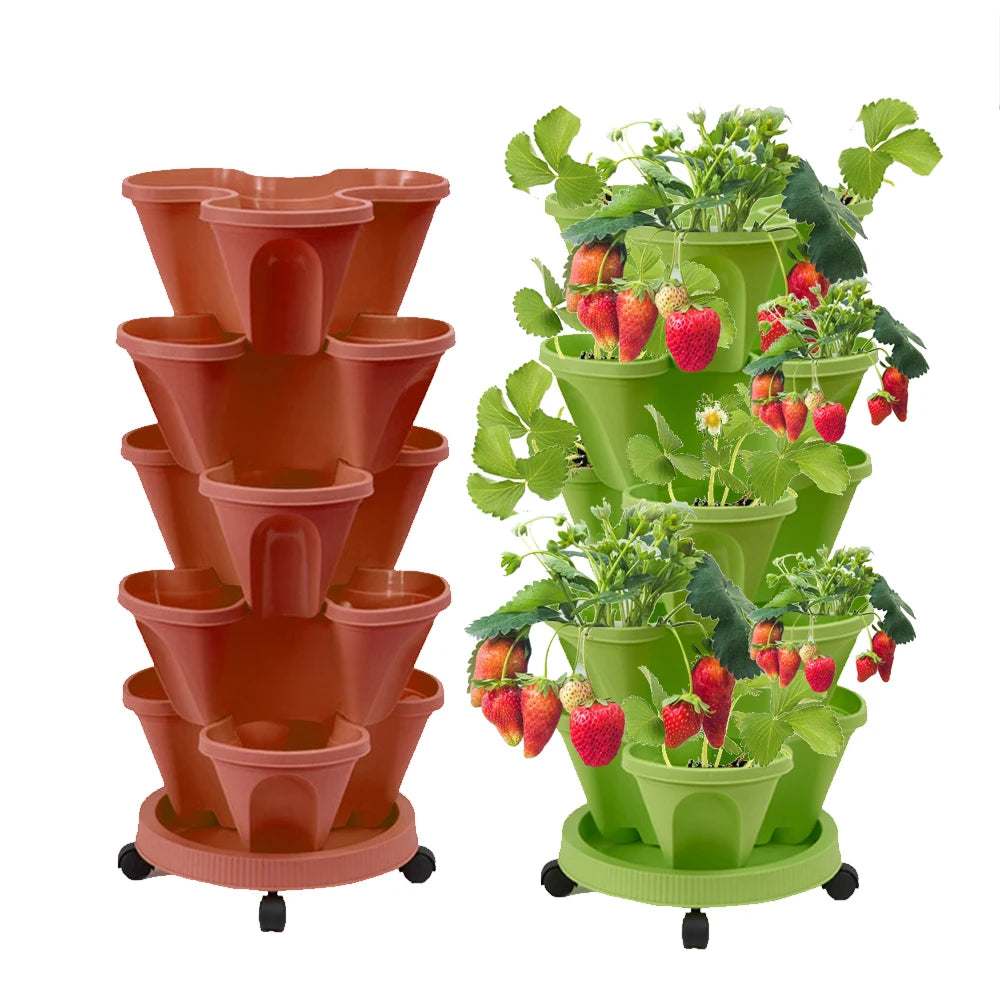 pots fleurs empilables moderne violet vert rose orange grille drainage roues pratiques