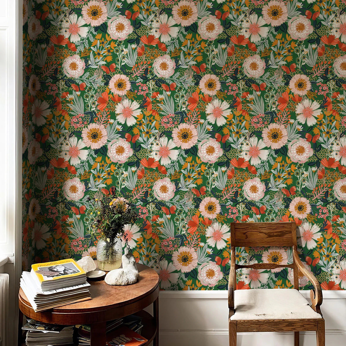 papier peint vinyle adhésif fleurs feuilles papillons salon chambre enfant cuisine vintage naturel