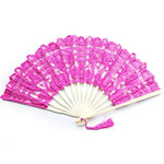 éventail pliant dentelle bambou portable brodé pompon décoration intérieure classique noir rose vert rouge
