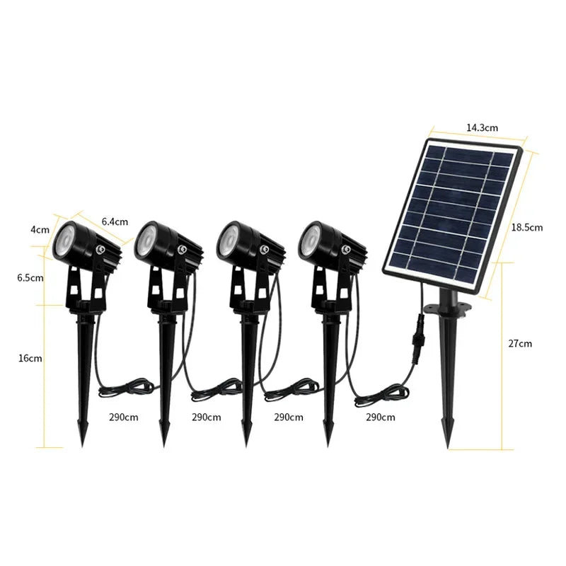 projecteur solaire led noir moderne éclairage extérieur jardin quatre lampes facile lumière blanche chaude