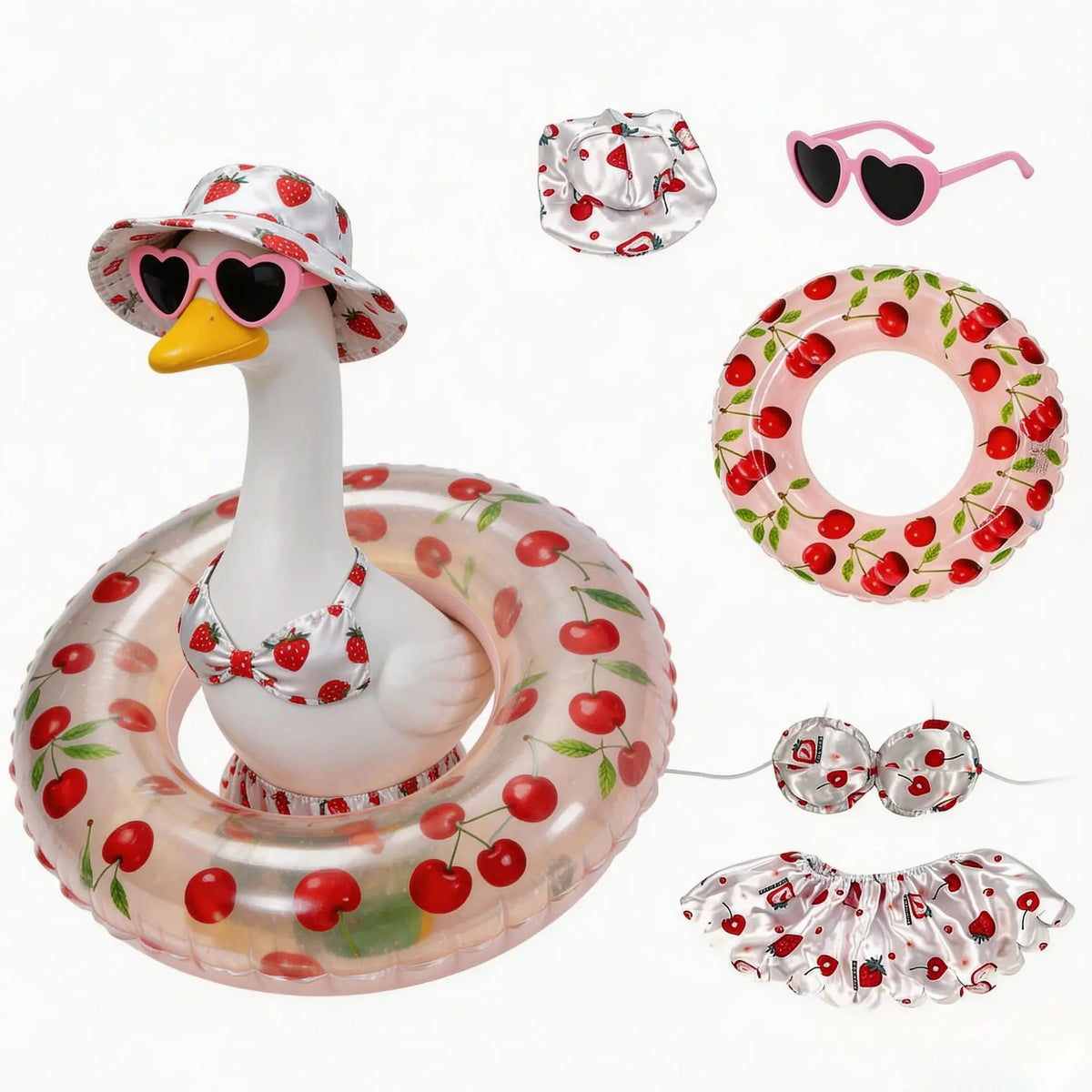 bouée piscine pastelle bikini chapeau nœud papillon été rouge vert blanc