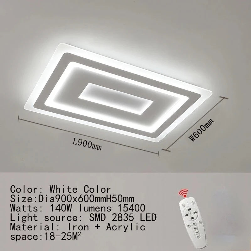 plafonnier led moderne blanc rectangulaire carrés superposés intérieur salon chambre coucher