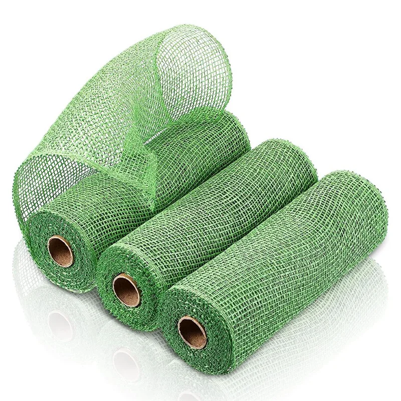 ruban maille décorative vert rustique emballage artisanal bricolage craft semi transparent tissu polyestère fleurs