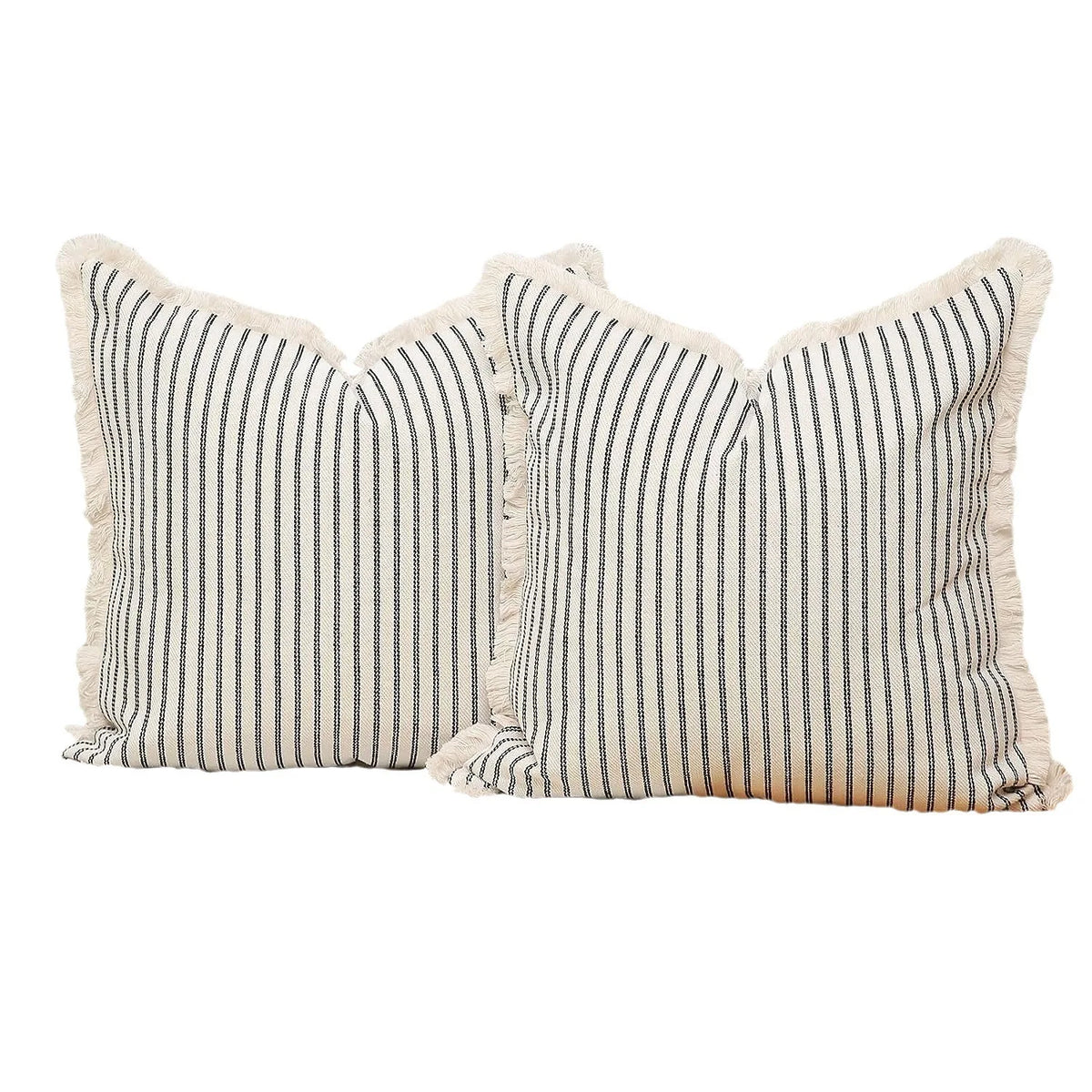 coussin carré rayures horizontales coton polyester décoration canapé rustique fixations couleur beige noir
