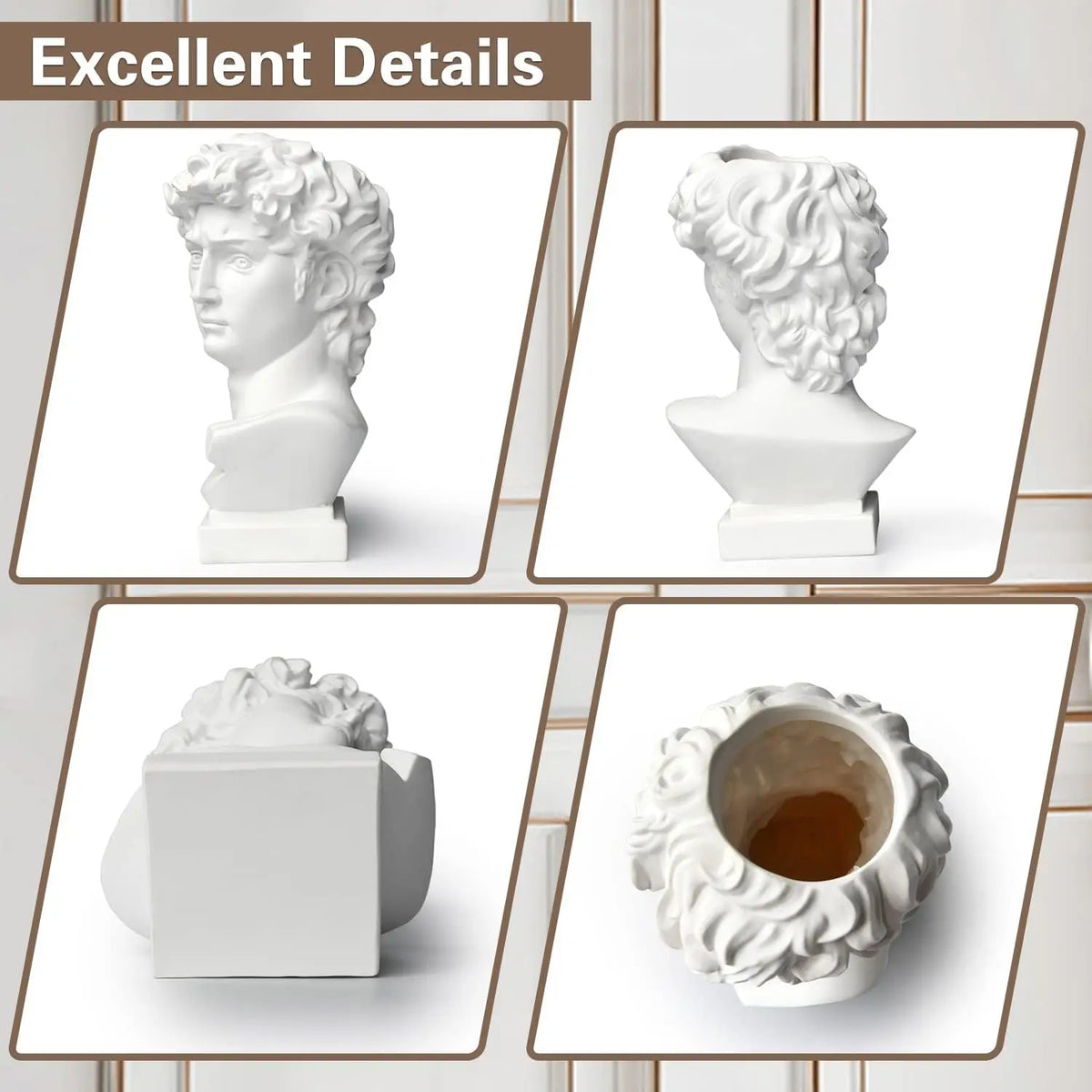 vase decoratif classique buste david blanc details sculptes organiser fleurs objetos