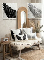 coussin décoratif boho chic ailes ange broderie paillettes noir blanc argenté 40x40cm 30x30cm
