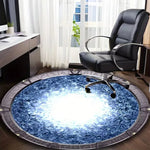 tapis rond moderne antidérapant polyester bleu gris noir texture métal motifs géométriques salon chambre