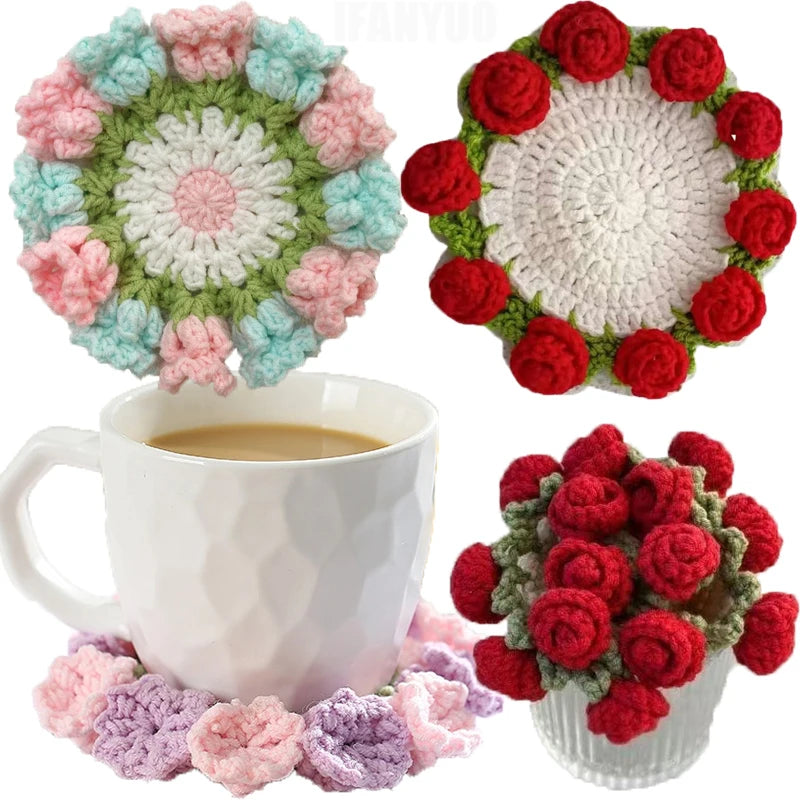coasters multicolores fleurs crochet tapis ronds artisans decoration table respectueux environnement